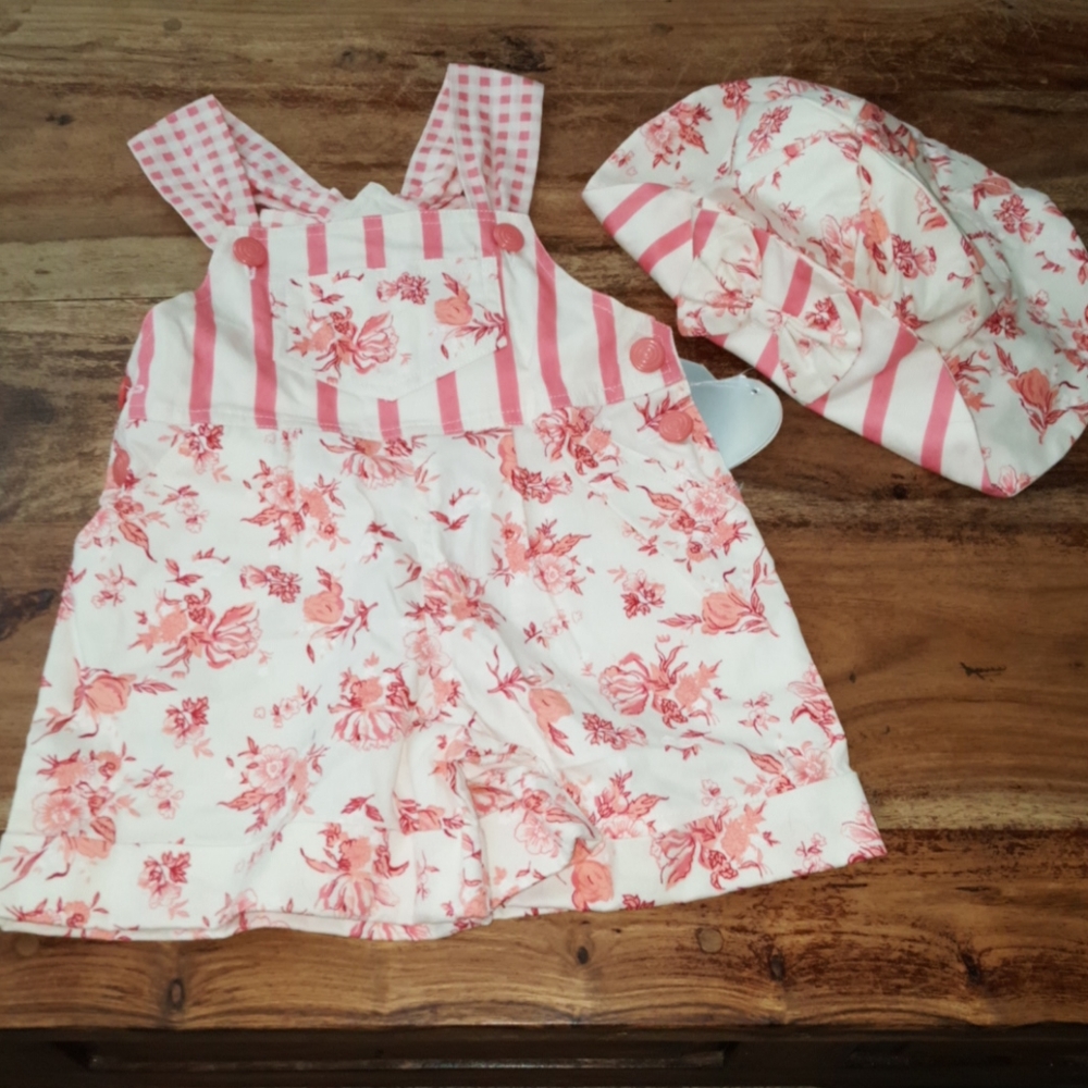 NWT Set - Infant Girl Overall With Hat